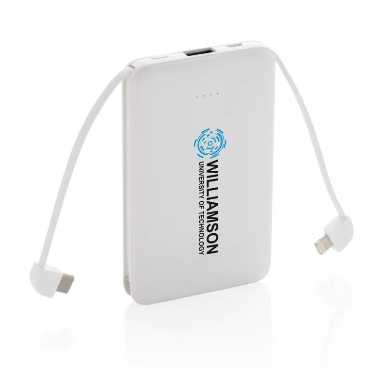 Power bank 5000 mAh, zintegrowany kabel 3 w 1 - biały (P322.083)