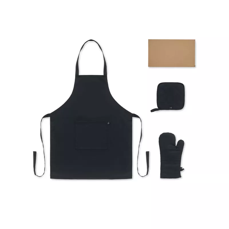 Fartuch z rękawicą i łapką 180 g/m² GALA SET - Czarny (MO3171-03)