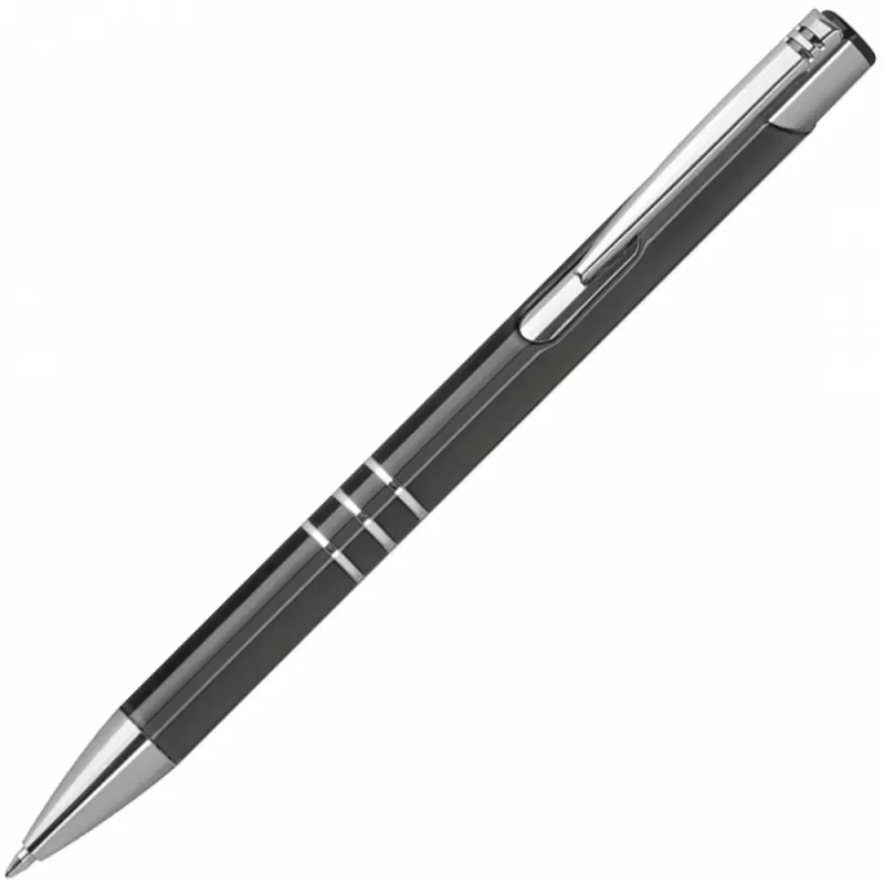 Szary długopis metalowy z trzema chromowanymi ringami idealne pod grawer reklamowy
