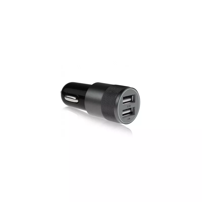 Metalowa ładowarka samochodowa x2 USB - czarny (EG014103)