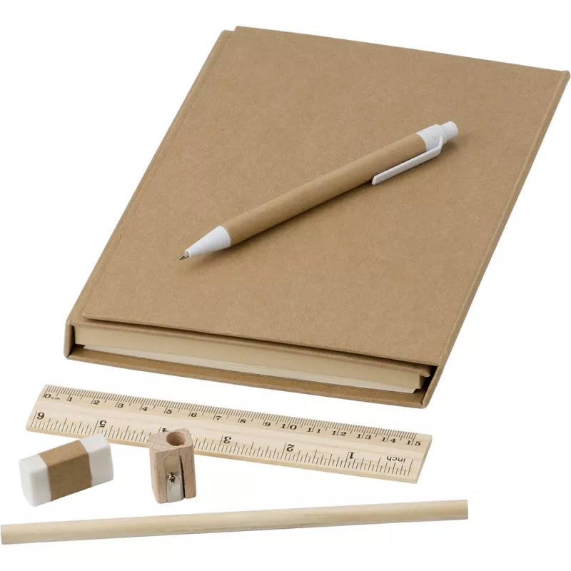 Teczka konferencyjna, notatnik, linijka, długopis, ołówki, temperówka, gumka do mazania, karteczki samoprzylepne - brązowy (V2948-16)