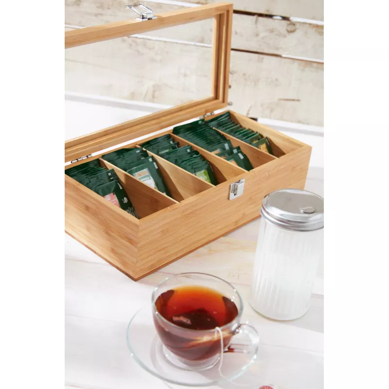 Bambusowe pudełko na herbatę TEA LOUNGE - brązowy (56-0304405)