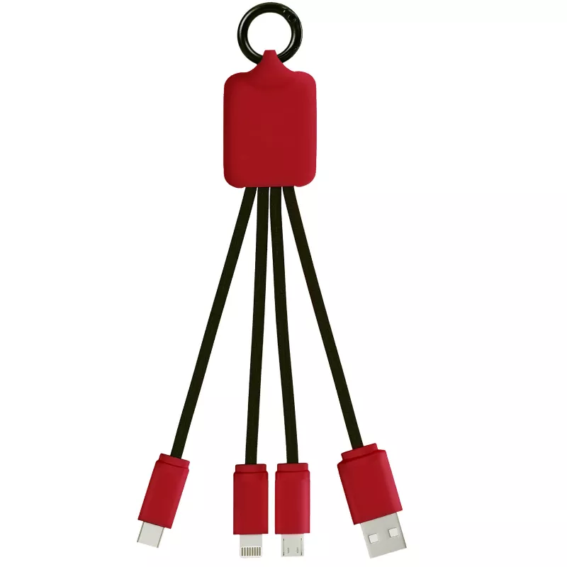 Kabel z podświetlonym logo 3w1 z brelokiem - SCX.design C15 - Czarny-Mid red (2PX00191)