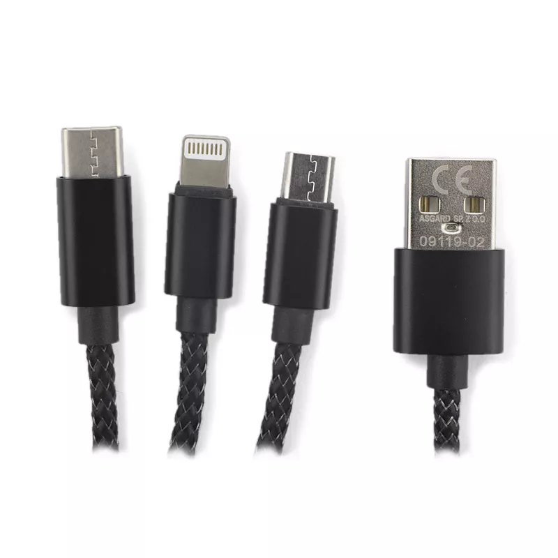 Kabel USB 3 w 1 LUX z podświetlanym logo - czarny (09119-02)
