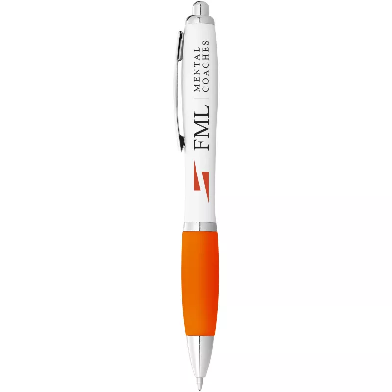 Długopis Nash z białym korpusem i kolorwym uchwytem - Biały-Pomarańczowy (10690008)