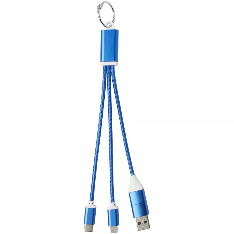 Metal kabel do ładowania 4 w 1 z aluminium z recyklingu z łańcuchem do kluczy - Błękit królewski (12438253)