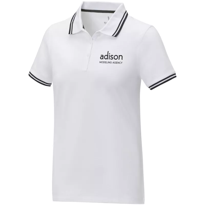 Damska koszulka polo Amarago z kontrastowymi paskami i krótkim rękawem - Biały (38109-WHITE)