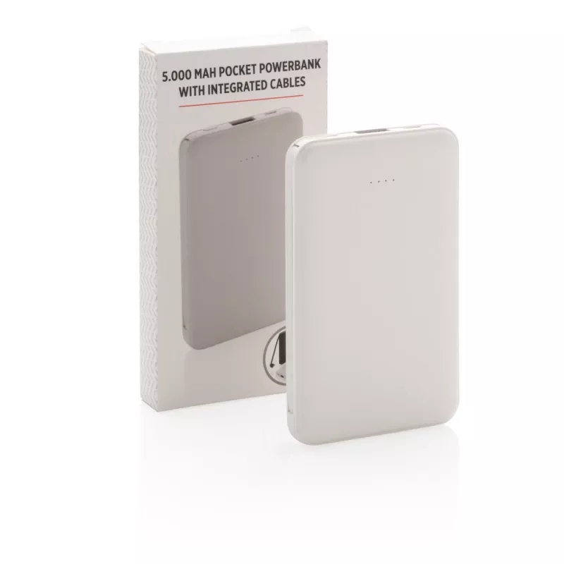 Power bank 5000 mAh, zintegrowany kabel 3 w 1 - biały (P322.083)