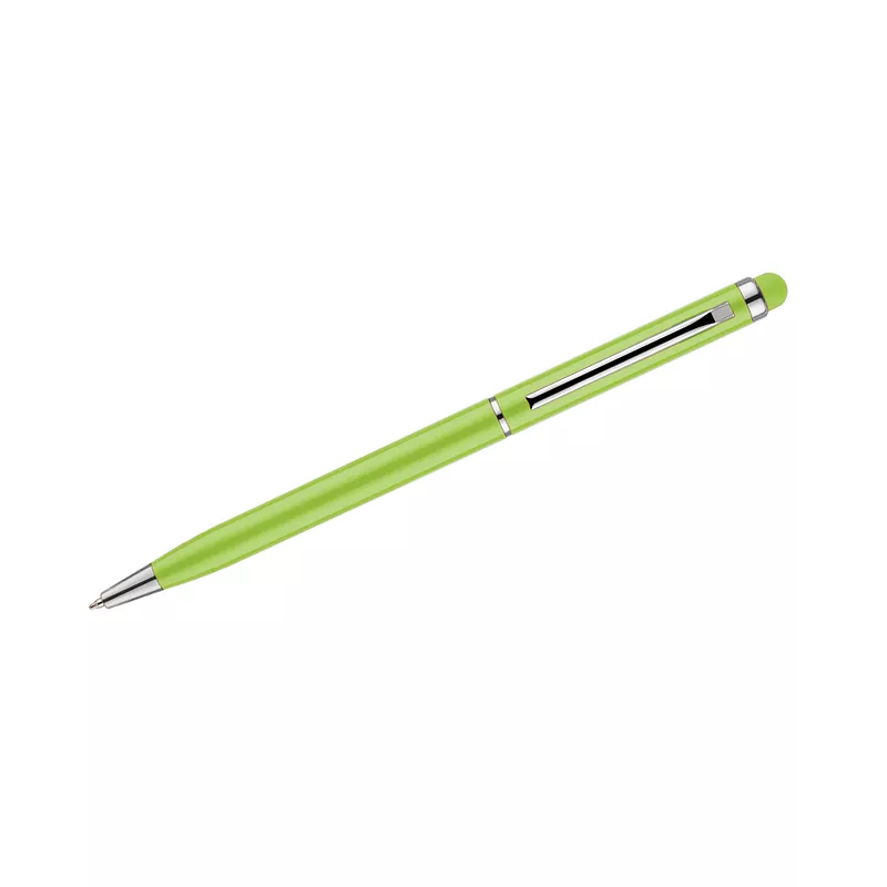 Cienki metalowy długopis reklamowy z touch penem TIN 2 - zielony jasny (19610-13)