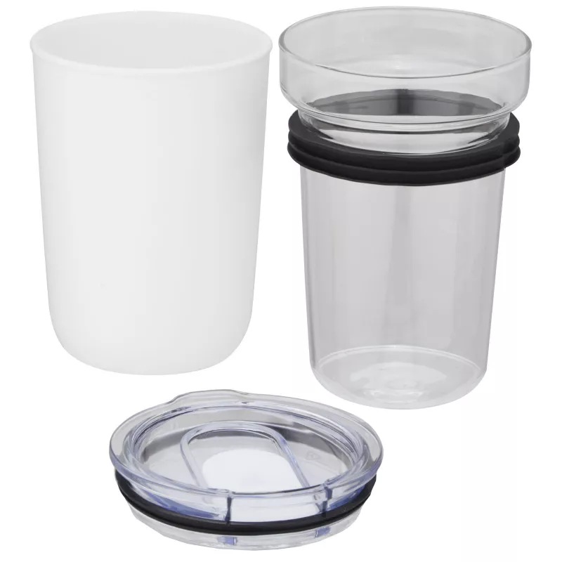 Szklany kubek Bello o pojemności 420 ml z zewnętrzną ścianką z plastiku z recyklingu - Biały (10067501)