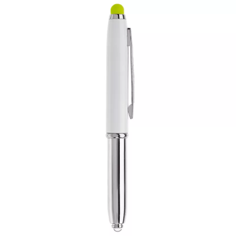 Długopis Stylus Shine z touch penem i z latarką - biało / jasnozielony (LT87794-N0132)