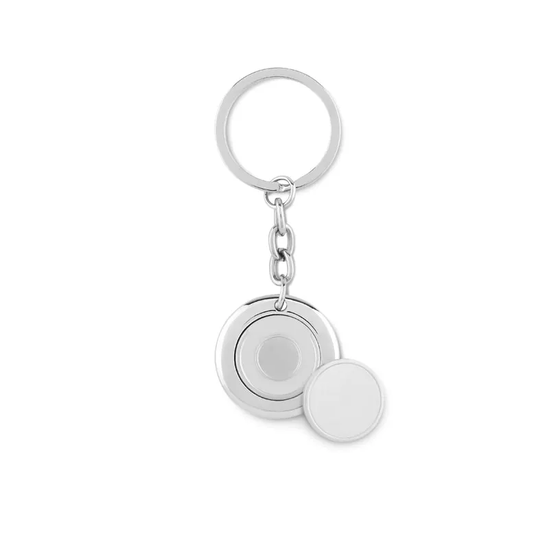 Brelok metalowy okrągły z żetonem FLAT RING - Srebrny Blyszczacy (MO9289-17)