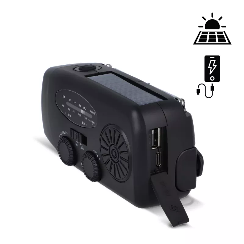 SafeSound Radio awaryjne zasilane energią słoneczną i korbką - czarny (LT95607-N0002)