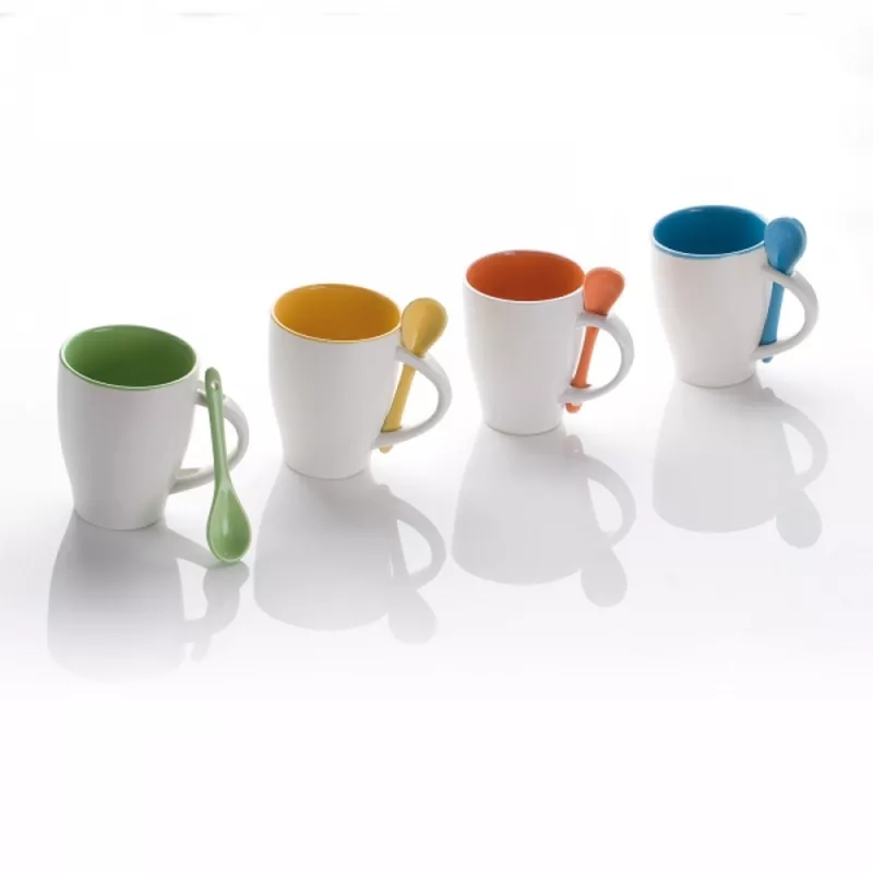 Kubek ceramiczny z łyżeczką 250 ml ARMANDO - zielony (8509509)