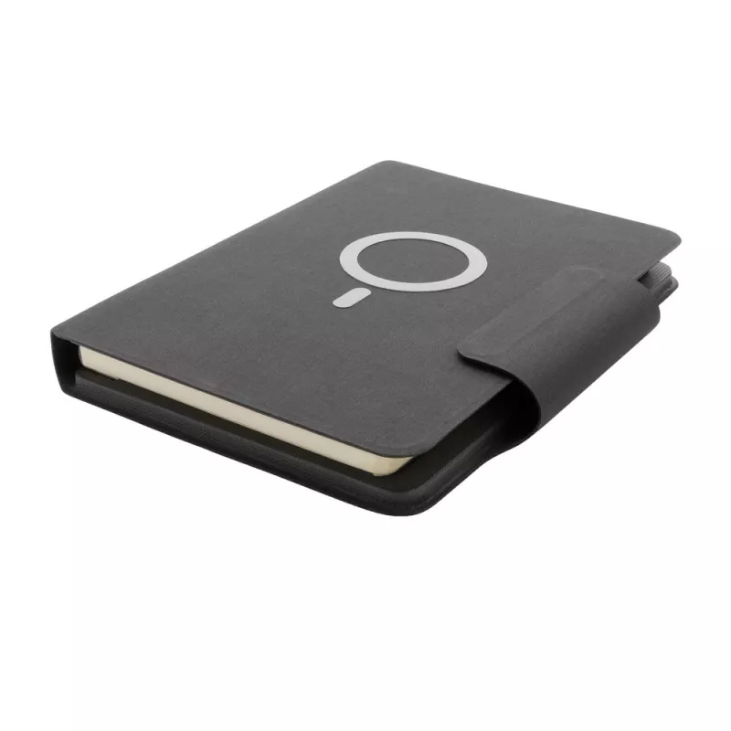 Teczka konferencyjna, notatnik A5, ładowarka bezprzewodowa, power bank 8000 mAh - czarny (P774.312)