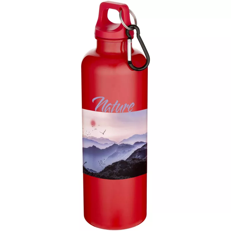 Oregon butelka na wodę o pojemności 750 ml z w jednolitym kolorze z karabińczykiem, wykonana z tworzyw sztucznych pochodzących z recyklingu z certyfikatem RCS   - Czerwony (10087821)