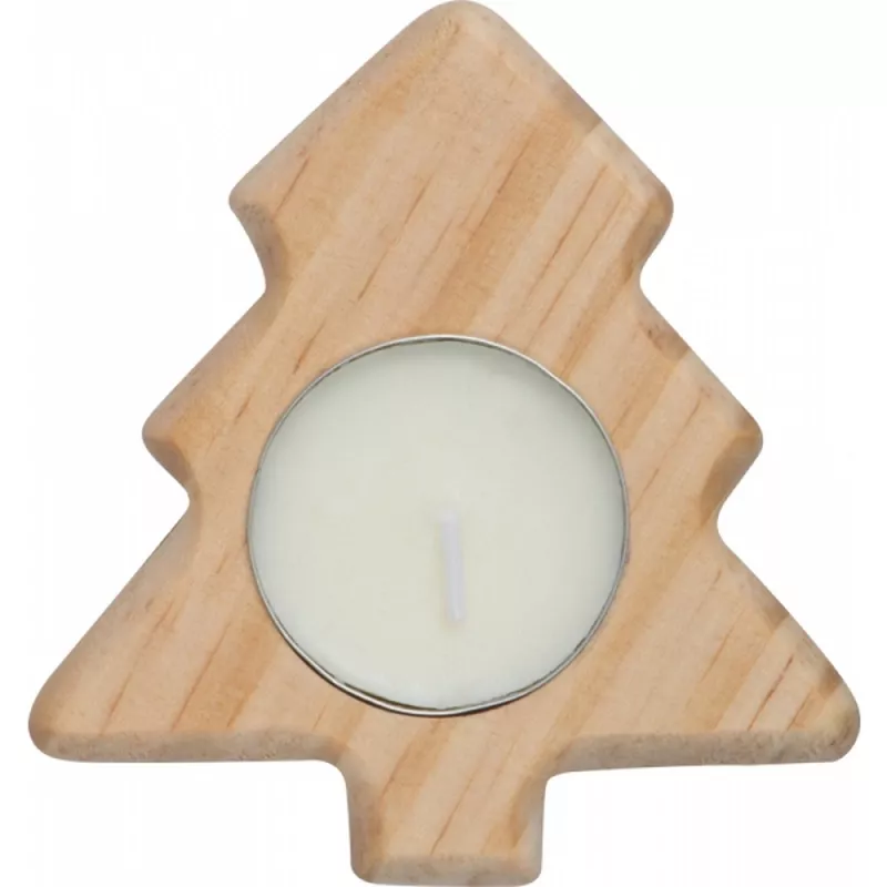 Drewniany świecznik w kształcie choinki BALTASAR - beżowy (7424413)