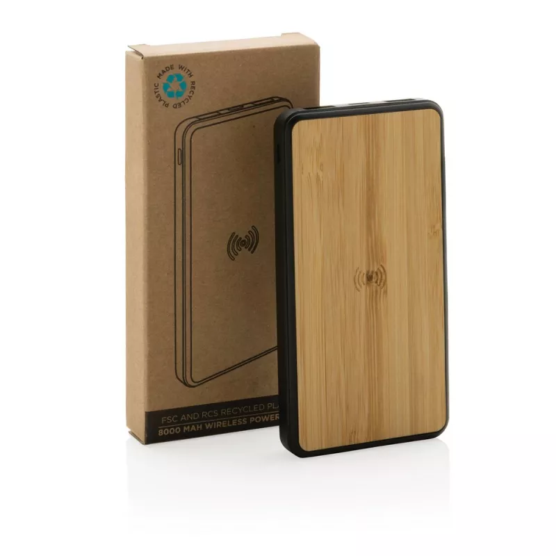 Bezprzewodowy power bank 8000 mAh, ładowarka bezprzewodowa 5W, RABS - brązowy (P322.389)