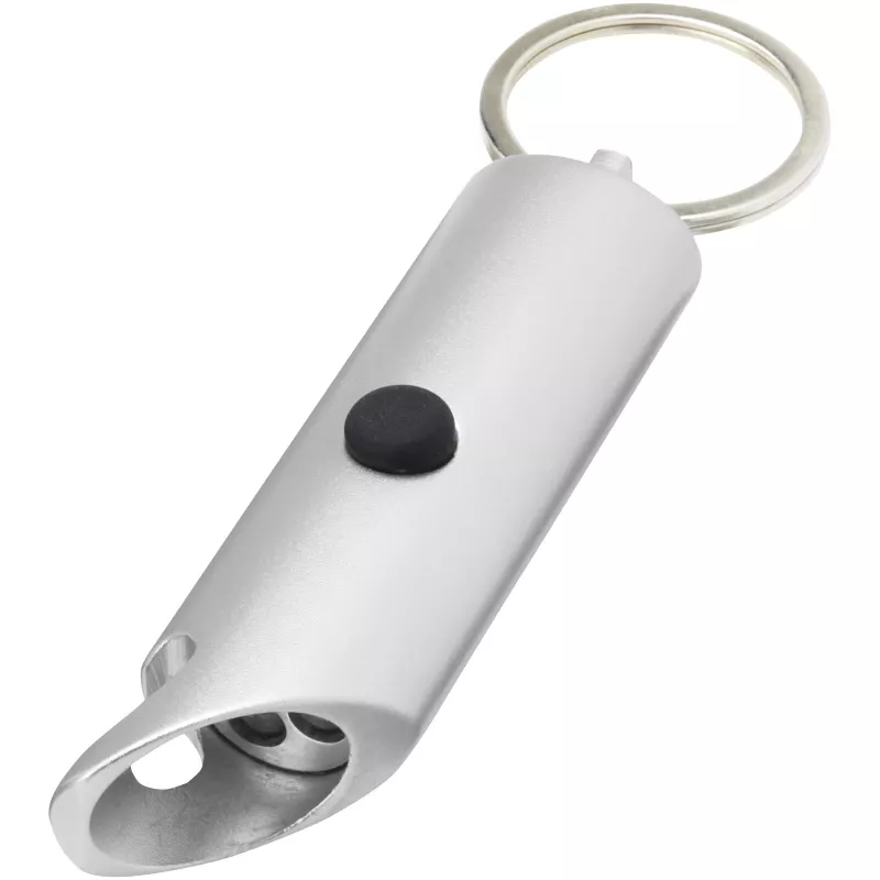 Flare latarka LED i otwieracz do butelek z łańcuchem do kluczy wykonany z aluminium IPX z recyklingu - Srebrny (10457481)