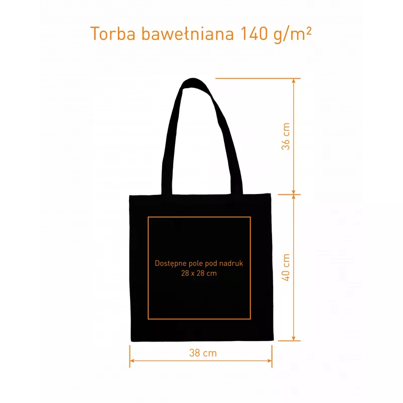 Torba bawełniana 140 g/m², 38 x 40 cm, płaska, czarna - czarny (TORBA-03 BLACK)