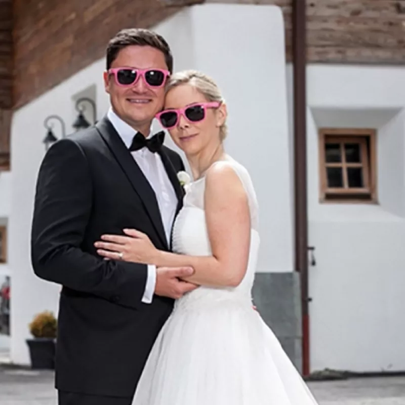 Różowe okulary przeciwsłoneczne reklamowe z nadrukiem