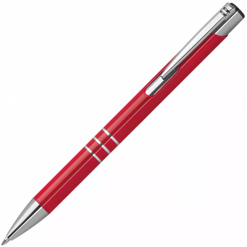 Czerwony długopis metalowy z trzema chromowanymi ringami idealne pod grawer reklamowy