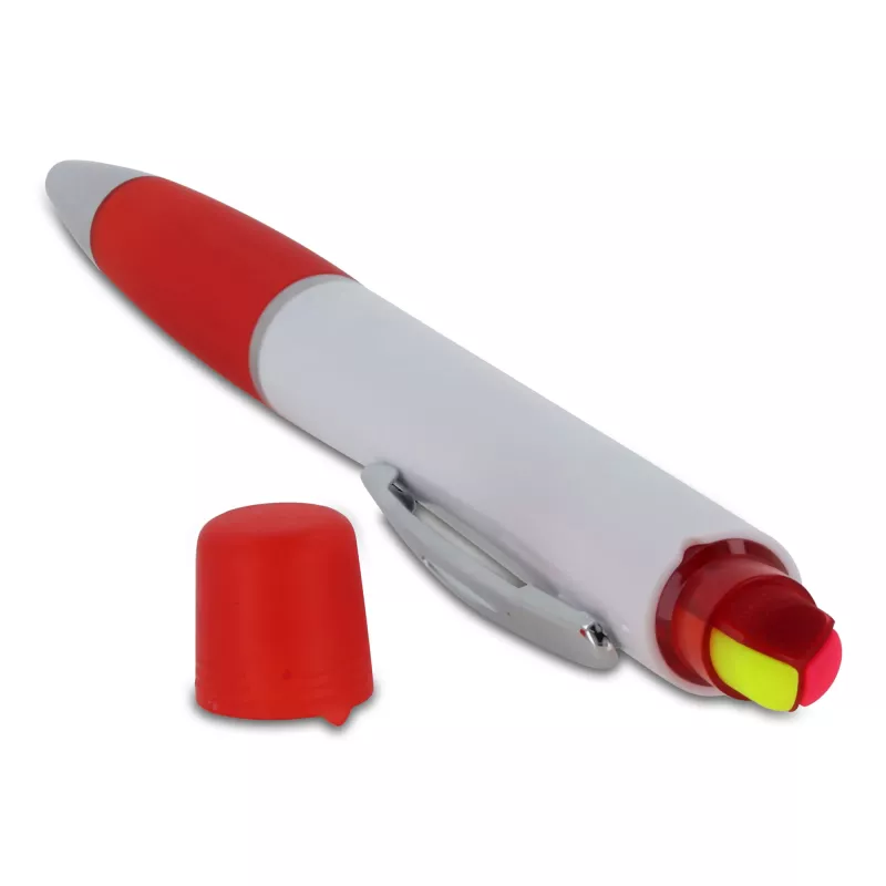 Długopis Hawaii z trójkolorowym zakreślaczem - biało / czerwony (LT81253-N0121)