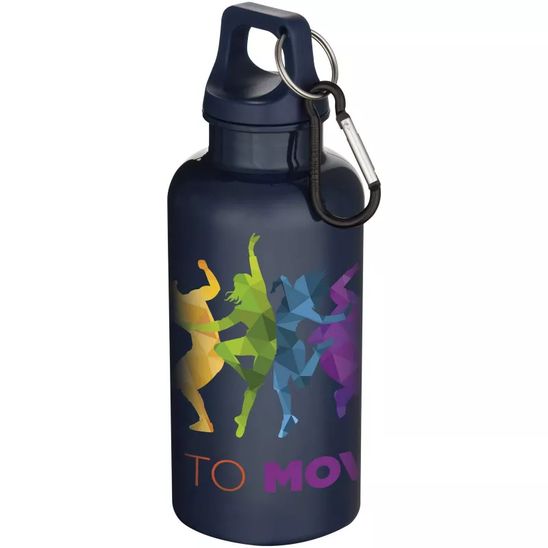 Oregon butelka na wodę o pojemności 400 ml z w jednolitym kolorze z karabińczykiem, wykonana z tworzyw sztucznych pochodzących z recyklingu z certyfikatem RCS  - Navy Blue (10086391)