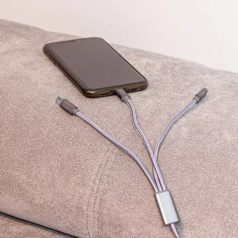 Kabel 3w1 do ładowania długi 120 cm WINCENTY - szary (3266307)