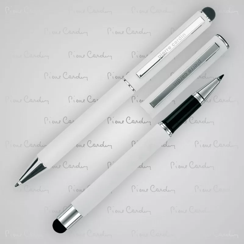 Zestaw piśmienny długopis i pióro kulkowe soft touch CLAUDIE - biały (B0401200IP306)