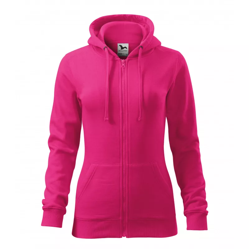 Bluza damska na zamek z kapturem MALFINI TRENDY ZIPPER411 300 g/m² - Czerwień purpurowa (ADLER411-CZERWIEŃ PURPUROWA)