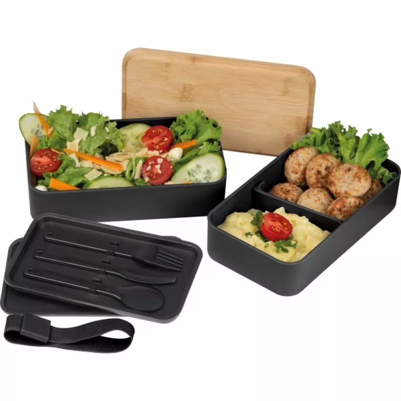 Lunch box ze sztućcami 600 ml SALVATORE - czarny (8253103)