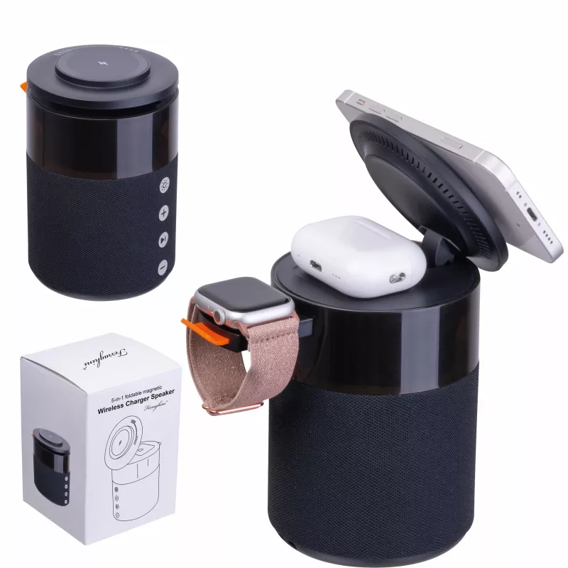 Głośnik z ładowarką bezprzewodową Ferraghini RILEY - czarny (F25503)