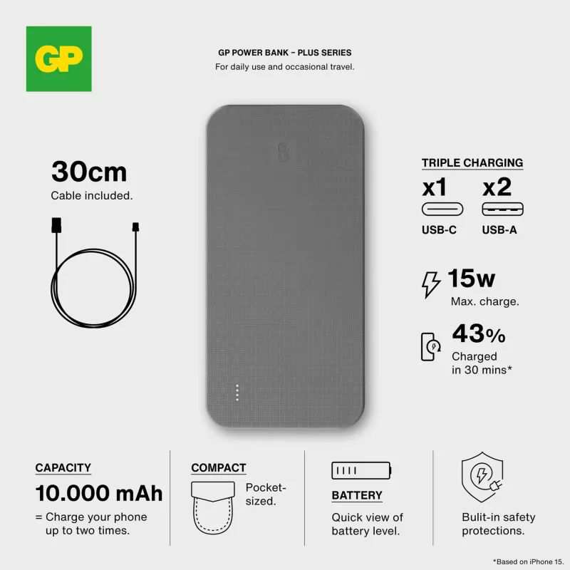 GP B+ Series Powerbank 10000 mAh - czarny (LT45102-N0002)