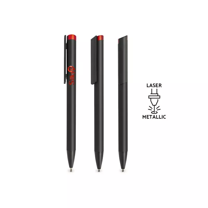 Czarny długopis metalowy z czerwonym przyciskiem