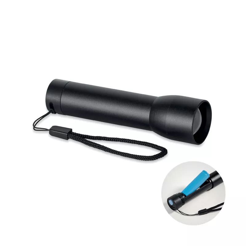 Latarka z aluminium z recyklingu z zoomem LUMEZO - Czarny (MO2991-03)