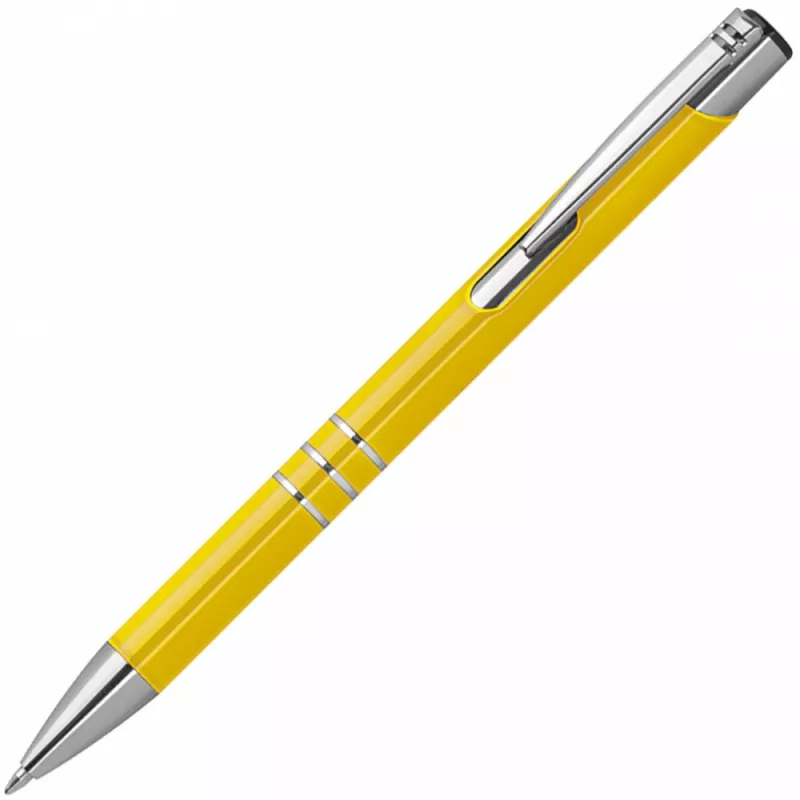 Żółty długopis metalowy z trzema chromowanymi ringami idealne pod grawer reklamowy