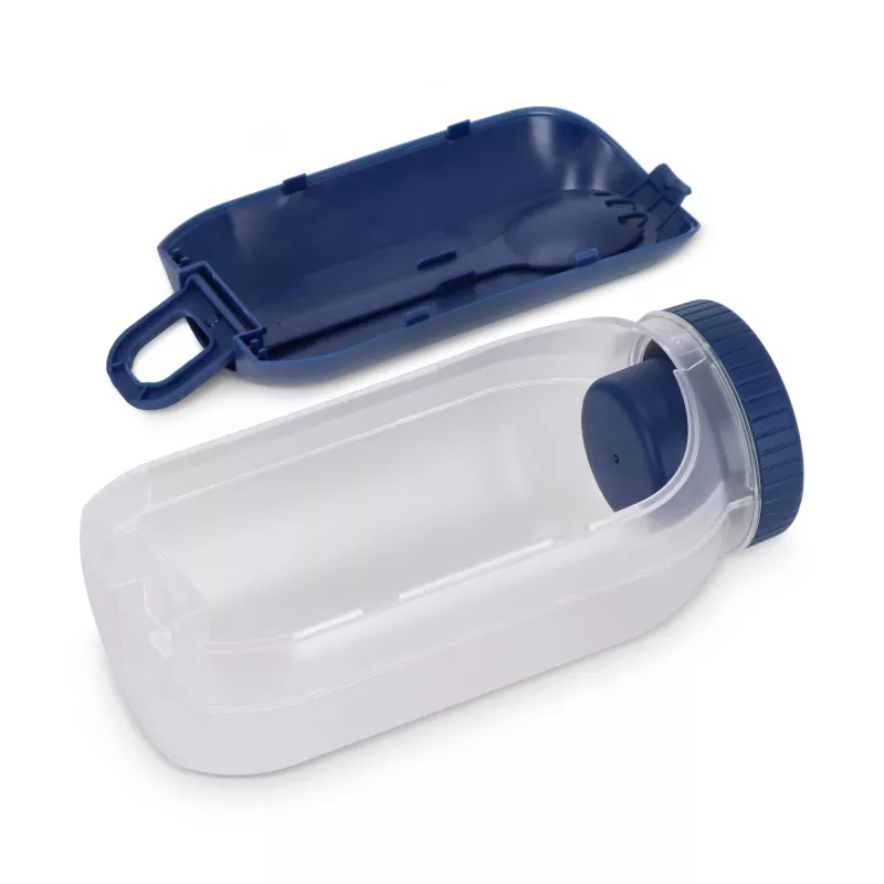 Pudełko na lunch z przegródką na sos, z łyżką i widelcem - ciemnoniebieski (LT90427-N0010)