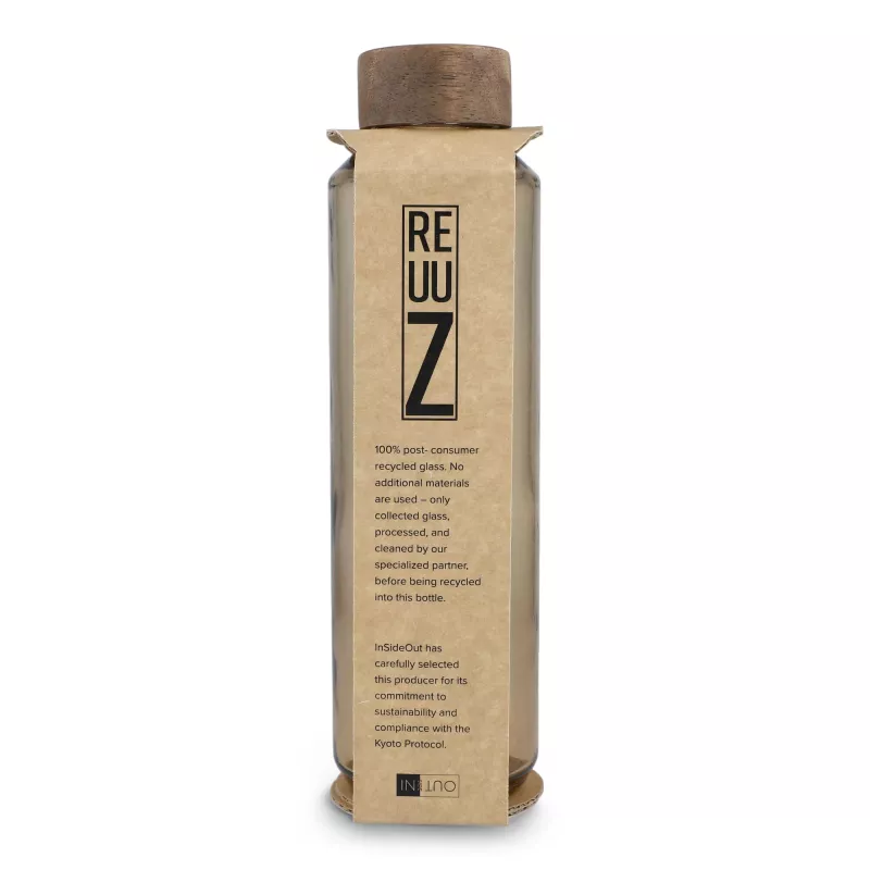 Butelka InSideOut z recyklingowanego szkła ReuuZ z drewnianym korkiem 650 ml - brązowy transparentny (LT57013-N0451)