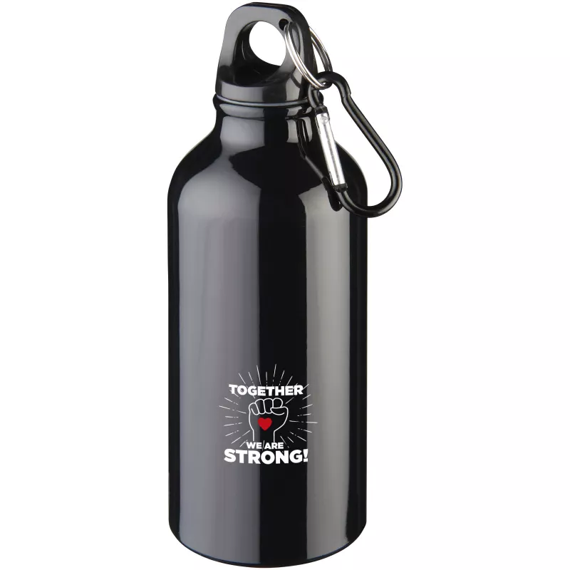 Butelka reklamowa 400 ml Oregon aluminiowa z karabińczykiem - Czarny (10000201)
