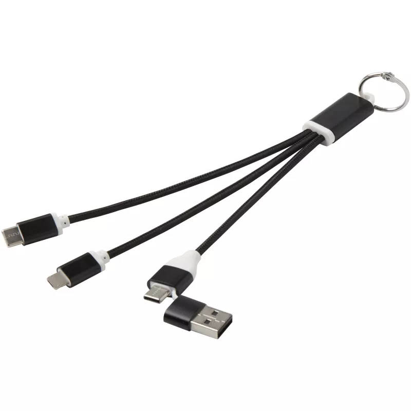 Metal kabel do ładowania 4 w 1 z aluminium z recyklingu z łańcuchem do kluczy - Czarny (12438290)