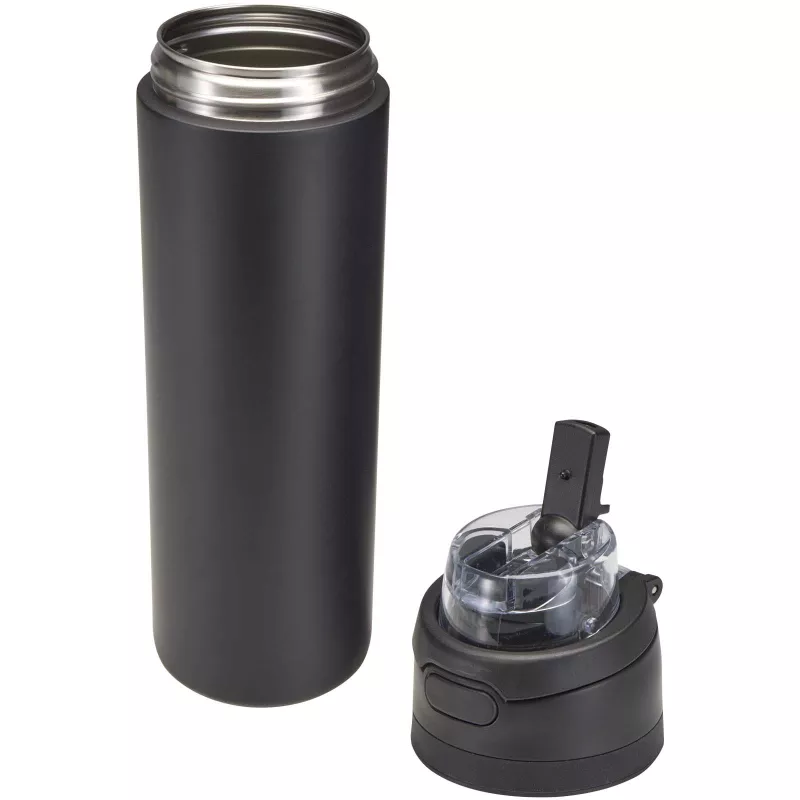Bidon na wodę Theron 800 ml z jednowarstwowej stali nierdzewnej pochodzącej z recyklingu, certyfikowanej zgodnie z RCS, z pok - Czarny (10095190)