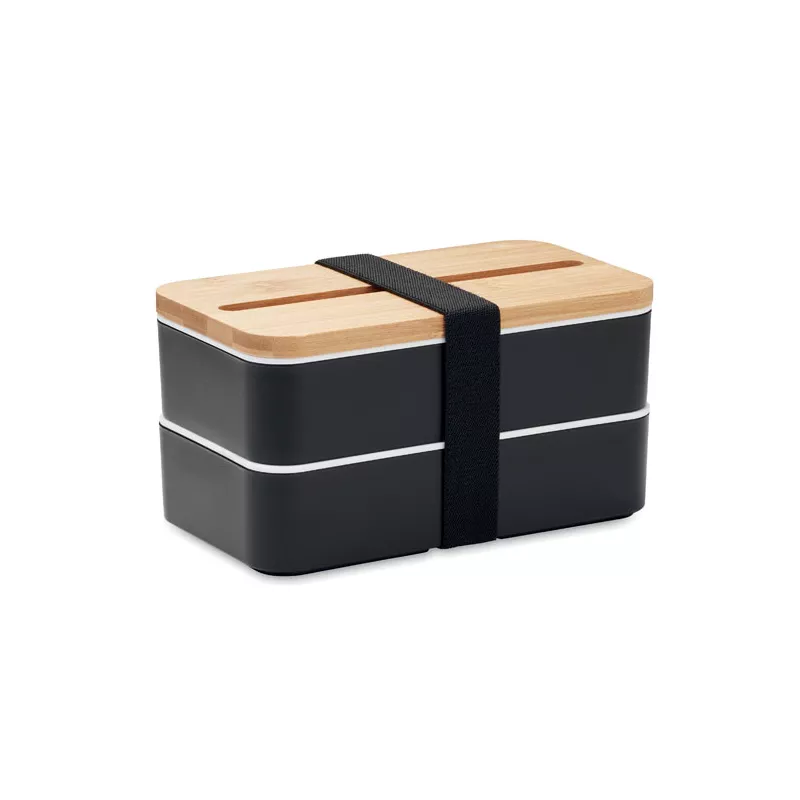Lunchbox dwupoziomowy 2x400 ml ze sztućcami WINT - Czarny (MO2088-03)