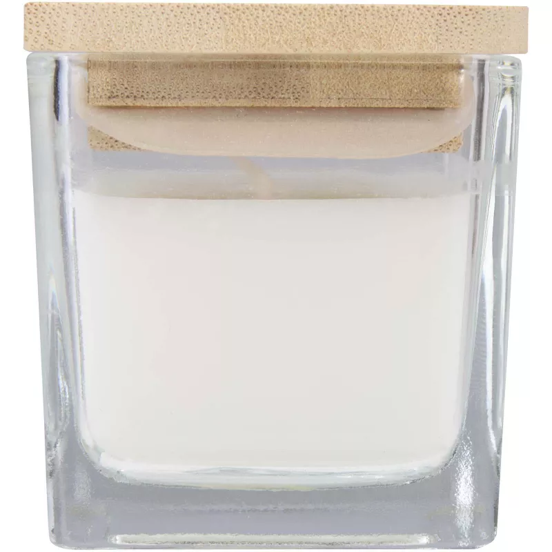 Ambra kwadratowa świeca w szkle z bambusową pokrywką - Biały (12635401)