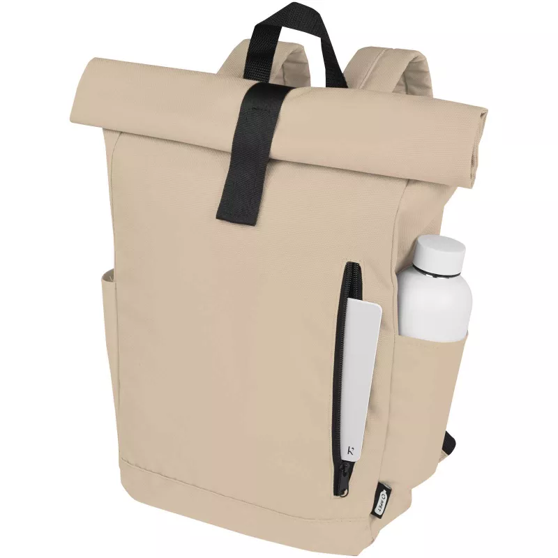Byron plecak na laptopa 15,6 cala z tworzywa RPET z certyfikatem GRS z zawijanym zamknięciem, 18 l - Oatmeal (12065907)