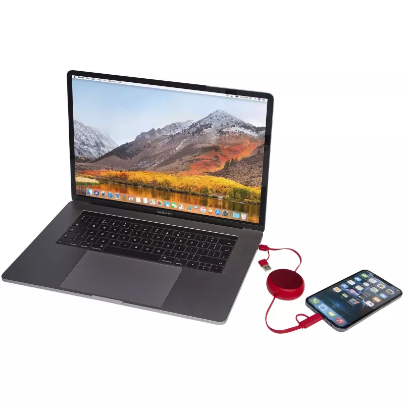 Alasia zwijany kabel do synchronizacji danych i szybkiego ładowania 5 w 1 45 W o długości 100 cm z tworzyw sztucznych i aluminium pochodzących z recyklingu - Czerwony (12442021)