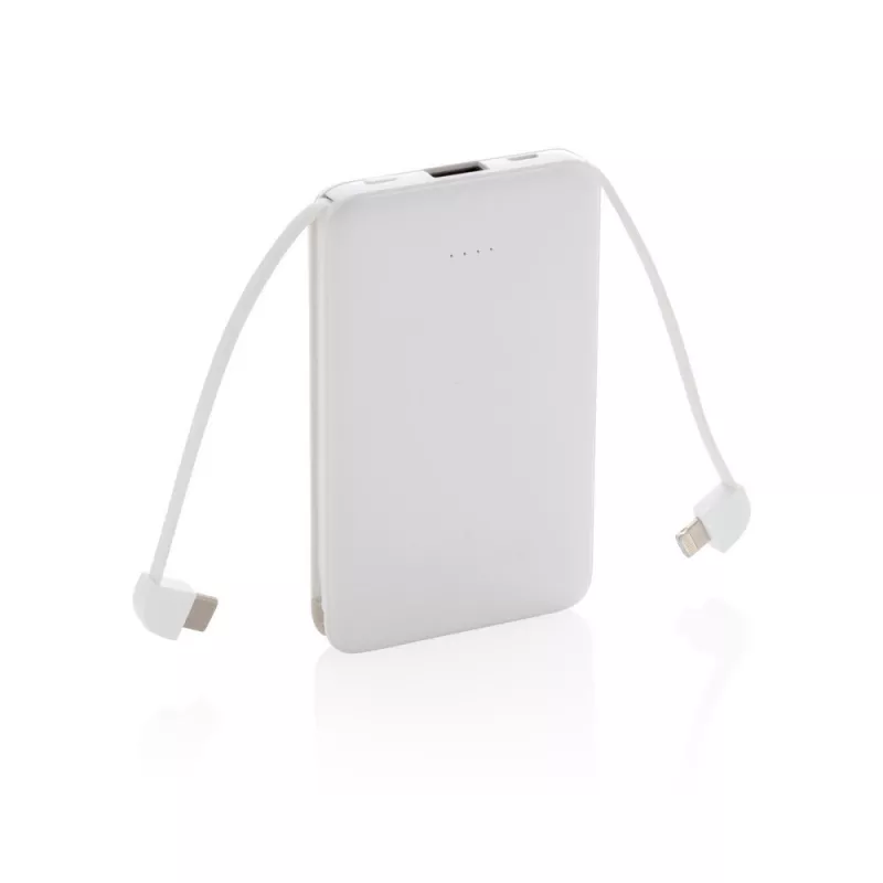 Power bank 5000 mAh, zintegrowany kabel 3 w 1 - biały (P322.083)