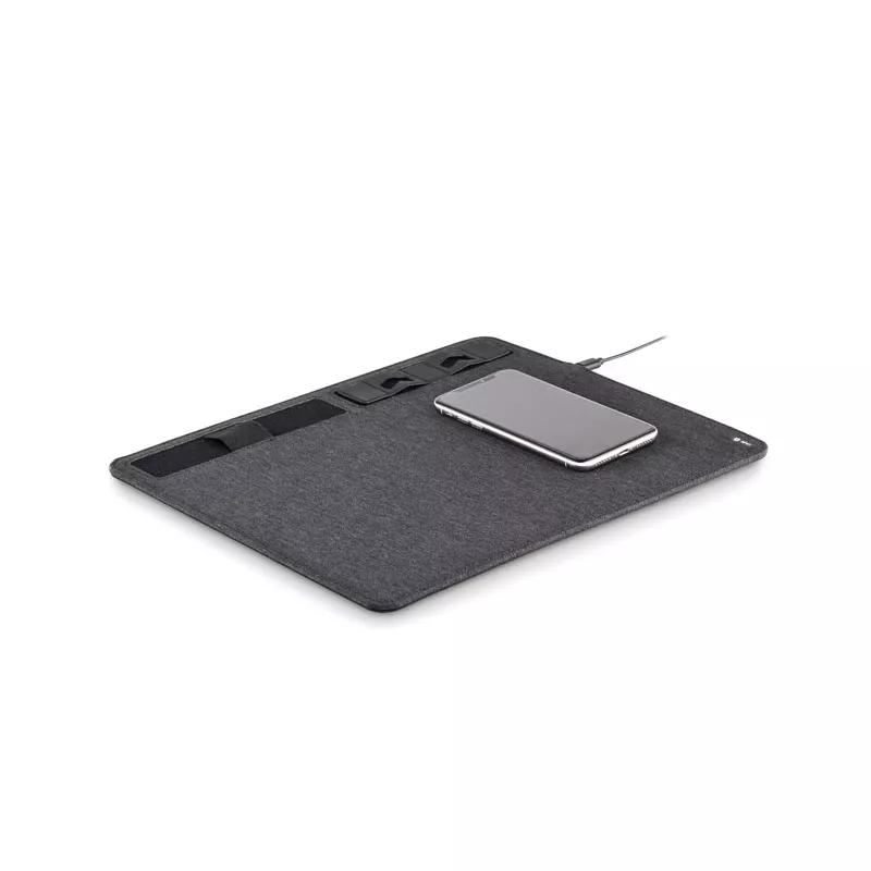 Podkładka pod mysz z ładowarką 15W z RPET SUPERPAD - Kamienny Szary (MO6416-15)