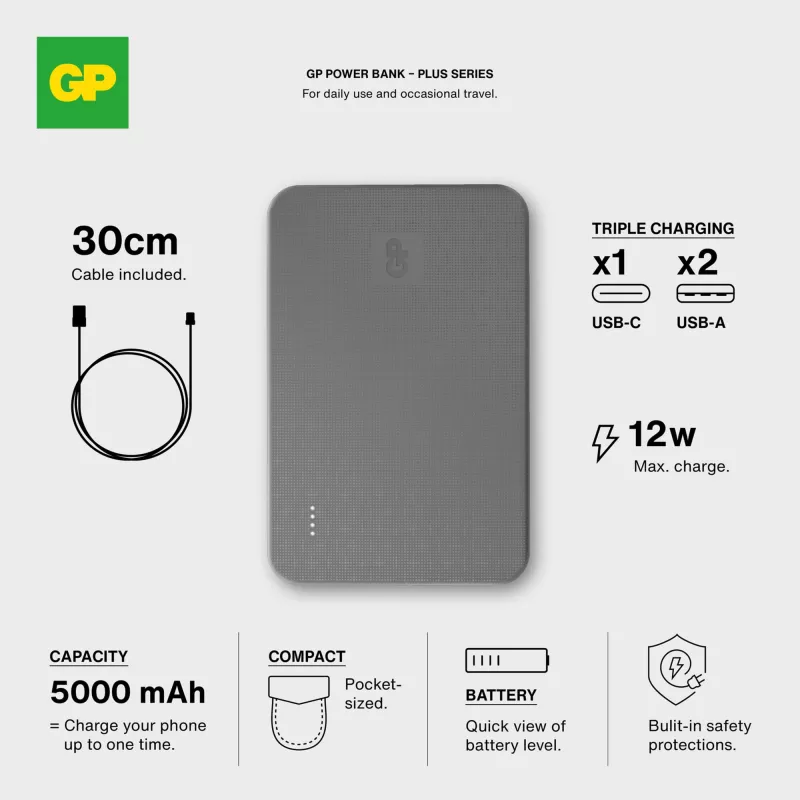 GP B+ Series Powerbank 5000 mAh - czarny (LT45101-N0002)