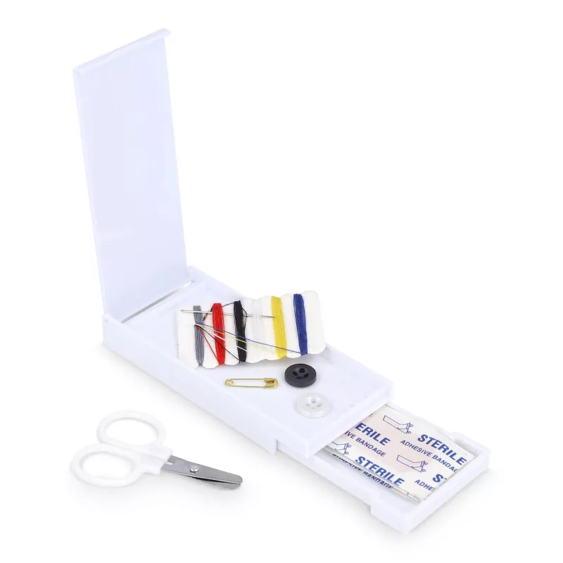 Zestaw podróżny do szycia i opatrunków w pudełku z PP - biały (LT92731-N0001)